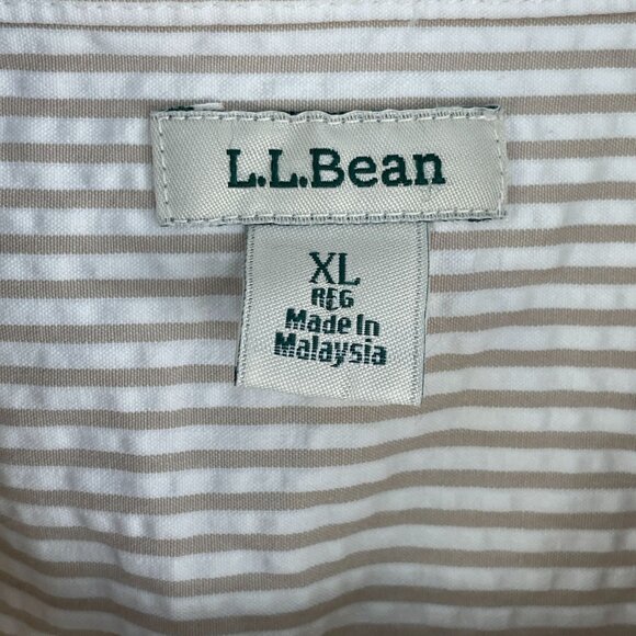 LL Bean Womens XL Seersucker Button Up Shirt Tan Striped 3/4 Sleeve Blouse - Picture 4 of 11